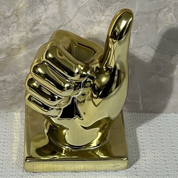 Ceramic Thumbs Up Sign Hand Sculpture Figurine Metallic Gold Tone Figural Decor - Picture 7 of 15